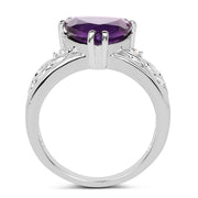 Bids.com 2.71 Carat Genuine Amethyst and White Topaz .925 Sterling Silver Ring Rings White Smoke size 6.00,size 8.00,size 7.00,size 5.00,size 9.00