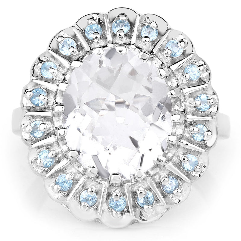 Bids.com 5.90 Carat Genuine Crystal Quartz and Swiss Blue Topaz .925 Sterling Silver Ring Rings White Smoke size 8.00,size 9.00,size 10.00,size 11.00,size 5.00,size 6.00,size 7.00