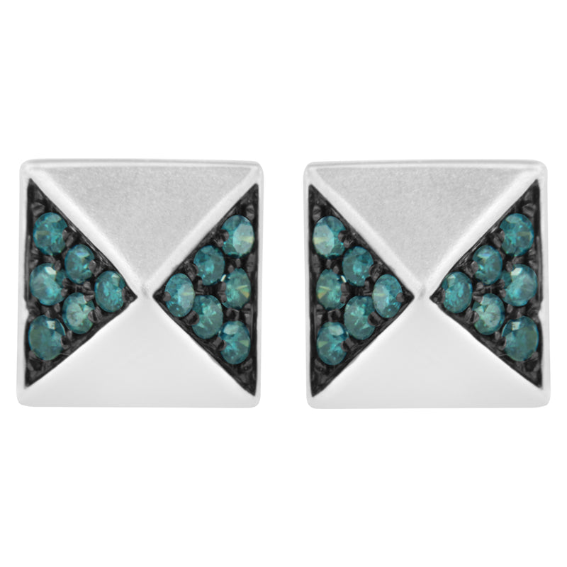 Bids.com 14K White Gold 1/4 Cttw Treated Blue Diamond Pyramid Stud Earring (Blue Color, SI1-SI2 Clarity) Earrings Gray White.Gold / 0.269