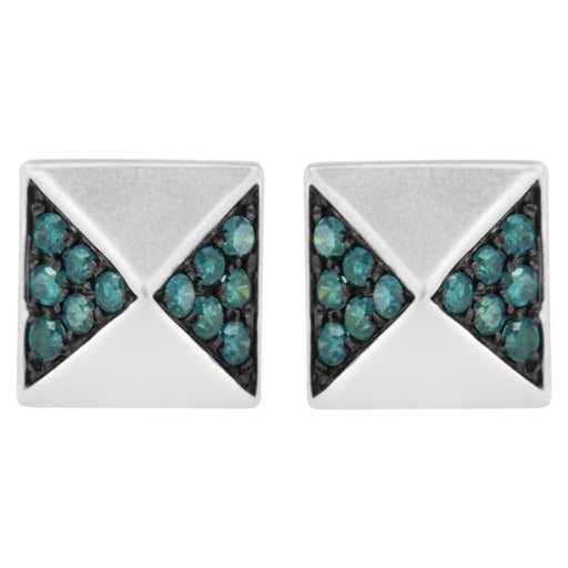 Bids.com 14K White Gold 1/4 Cttw Treated Blue Diamond Pyramid Stud Earring (Blue Color, SI1-SI2 Clarity) Earrings Gray White.Gold / 0.269