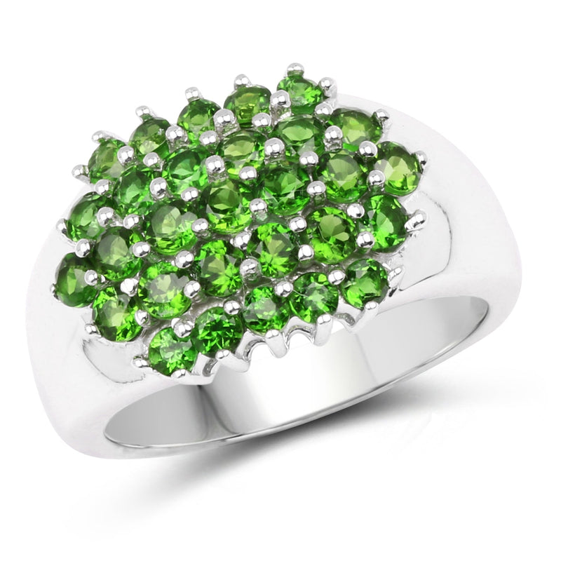 Bids.com 1.93 Carat Genuine Chrome Diopside .925 Sterling Silver Ring Rings White Smoke size 6.00,size 8.00,size 7.00,size 9.00