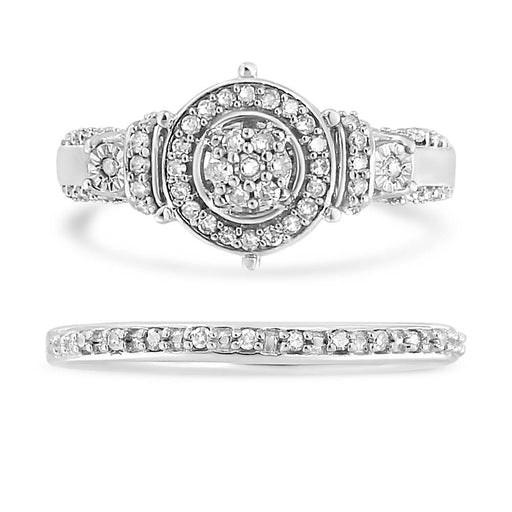 Bids.com .925 Sterling Silver 1/3 Cttw Diamond 7 Stone Cluster and Halo Engagement Ring and Wedding Band Set (I-J Color, I1-I2 Clarity) - Size 7 Rings White Smoke 9 / White.Sterling Silver,8 / White.Sterling Silver,6 / White.Sterling Silver,7 / White.Sterling Silver,5 / White.Sterling Silver,10 / White.Sterling Silver,11 / White.Sterling Silver,12 / White.Sterling Silver