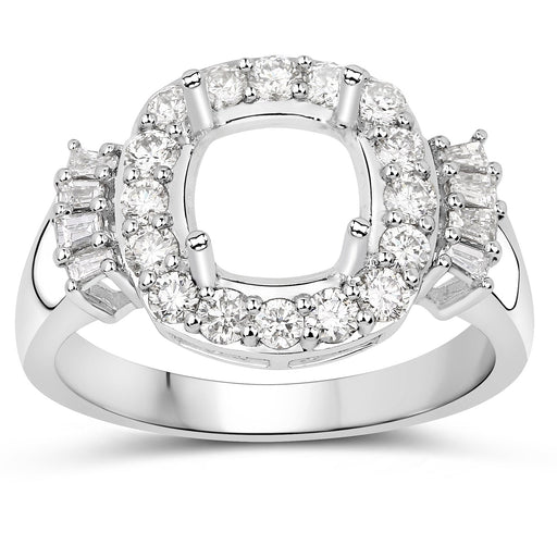 Bids.com 0.73 Carat Genuine White Diamond 14K White Gold Semi Mount Ring - holds 8x8mm Cushion Gemstone Rings White Smoke size 7.00,size 6.00,size 8.00
