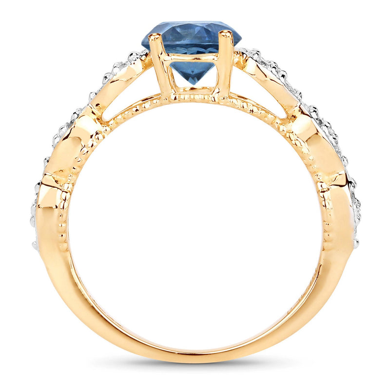 Bids.com 1.27 Carat Genuine Blue Sapphire and White Diamond 14K Yellow Gold Ring Rings White Smoke size 7.00