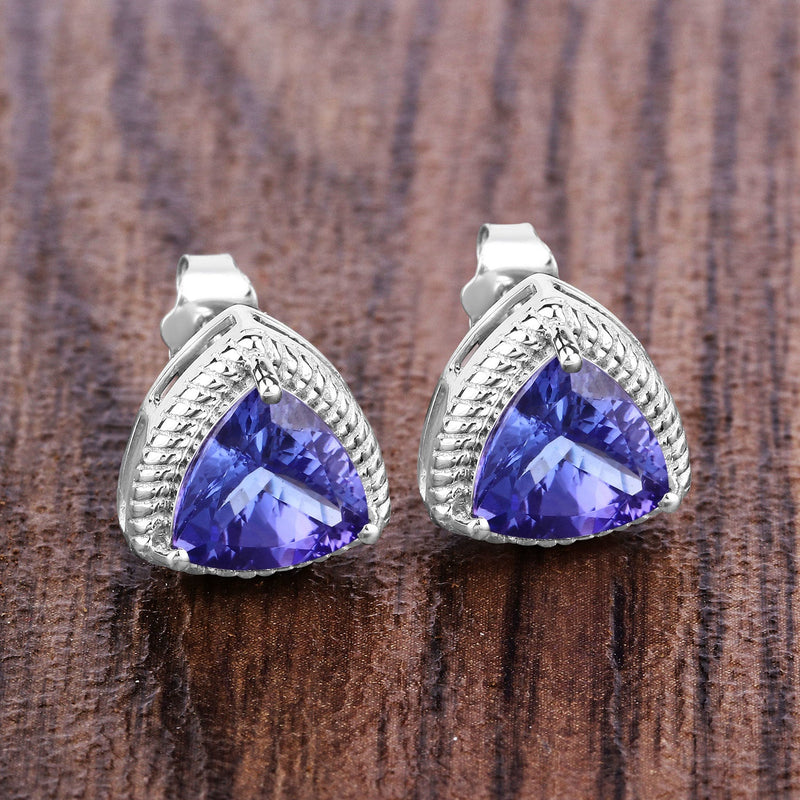 Bids.com 4.24 Carat Genuine Tanzanite 14K White Gold Earrings Earrings Slate Gray