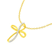 Bids.com 10K Yellow Gold Plated .925 Sterling Silver Diamond Accent Cross Ribbon 18" Pendant Necklace (I-J Color, I2-I3 Clarity) Necklaces White Smoke White.Sterling Silver / 18,Yellow.Sterling Silver / 18