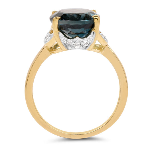 Bids.com 14K Yellow Gold Plated 6.09 Carat Genuine London Blue Topaz & White Diamond .925 Sterling Silver Ring Rings White Smoke size 6.00,size 7.00,size 8.00,size 9.00,size 5.00