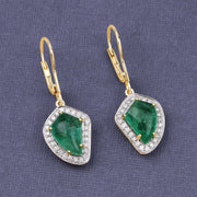 Bids.com 6.40 Carat Genuine Colombian Emerald and White Diamond 14K Yellow Gold Earrings Earrings Dim Gray