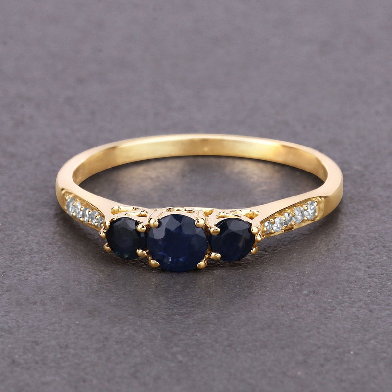 Bids.com 0.56 Carat Genuine Blue Sapphire and White Diamond 14K Yellow Gold Ring Rings Dim Gray size 5.00,size 6.00,size 7.00,size 8.00,size 9.00