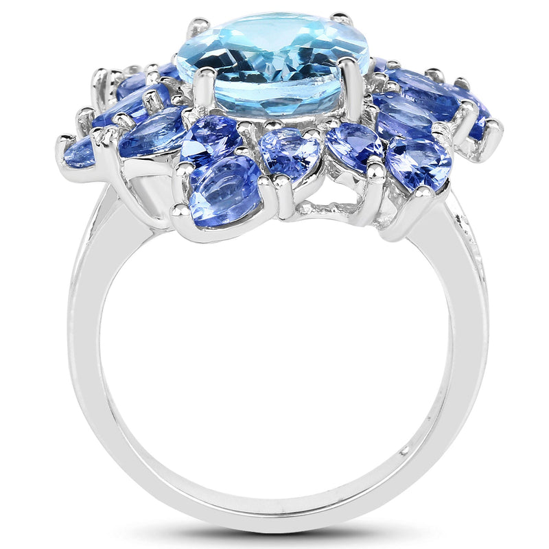 Bids.com 6.52 Carat Genuine Blue Topaz & Tanzanite .925 Sterling Silver Ring Rings White Smoke size 6.00,size 7.00,size 8.00,size 9.00,size 5.00