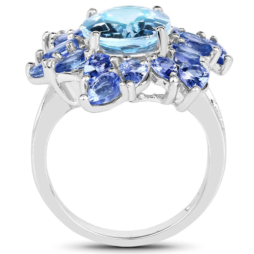 Bids.com 6.52 Carat Genuine Blue Topaz & Tanzanite .925 Sterling Silver Ring Rings White Smoke size 6.00,size 7.00,size 8.00,size 9.00,size 5.00