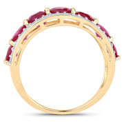 Bids.com 3.24 Carat Genuine Ruby and White Diamond 14K Yellow Gold Ring Rings White Smoke size 7.00,size 6.00,size 8.00