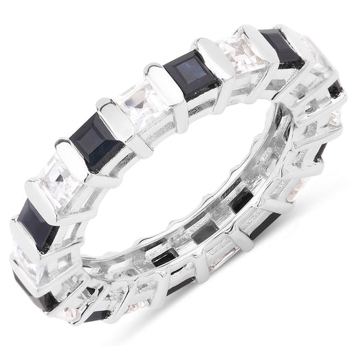 Bids.com 3.60 Carat Genuine Blue Sapphire and White Topaz .925 Sterling Silver Ring Rings White Smoke size 5.00,size 6.00,size 7.00,size 8.00,size 9.00