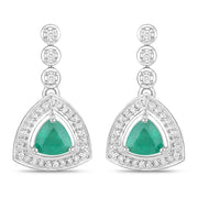 Bids.com 1.39 Carat Genuine Zambian Emerald and White Diamond 14K White Gold Earrings Earrings White Smoke