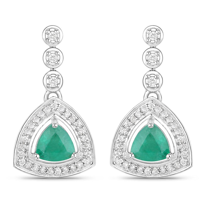 Bids.com 1.39 Carat Genuine Zambian Emerald and White Diamond 14K White Gold Earrings Earrings White Smoke