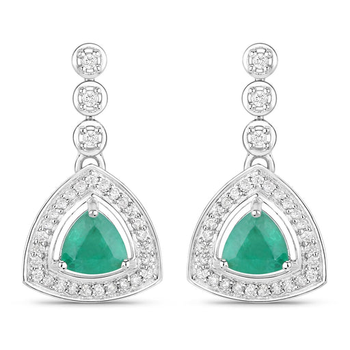 Bids.com 1.39 Carat Genuine Zambian Emerald and White Diamond 14K White Gold Earrings Earrings White Smoke