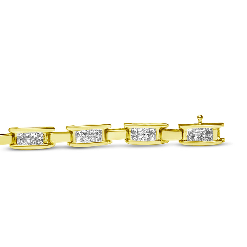 Bids.com 10K Yellow Gold 2.0 Cttw Invisible-Set Princess Cut Diamond Rectangular Link Bracelet (I-J Color, SI2-I1 Clarity) - 7" Bracelets White Smoke Yellow.Gold / 7