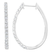 Bids.com 14K White Gold 2.0 Cttw Round Brilliant Cut Diamond Oblong Hinged Leverback Hoop Earrings (I-J Color, I1-I2 Clarity) Earrings White Smoke White.Gold / 2