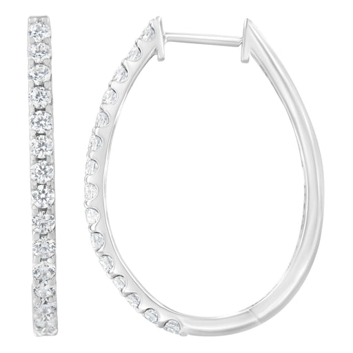 Bids.com 14K White Gold 2.0 Cttw Round Brilliant Cut Diamond Oblong Hinged Leverback Hoop Earrings (I-J Color, I1-I2 Clarity) Earrings White Smoke White.Gold / 2