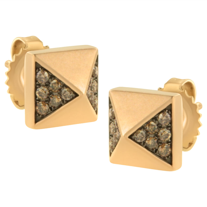 Bids.com 14K Rose Gold 1/4 Cttw Brown Diamond Pyramid Stud Earring (Brown Color, SI1-SI2 Clarity) Earrings White Smoke Rose.Gold / 0.28