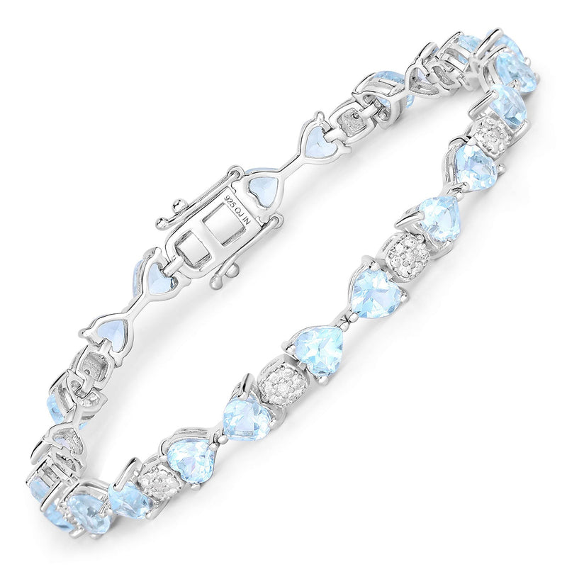 Bids.com 11.10 Carat Genuine Blue Topaz and White Diamond .925 Sterling Silver Bracelet Bracelets White Smoke size 7.25