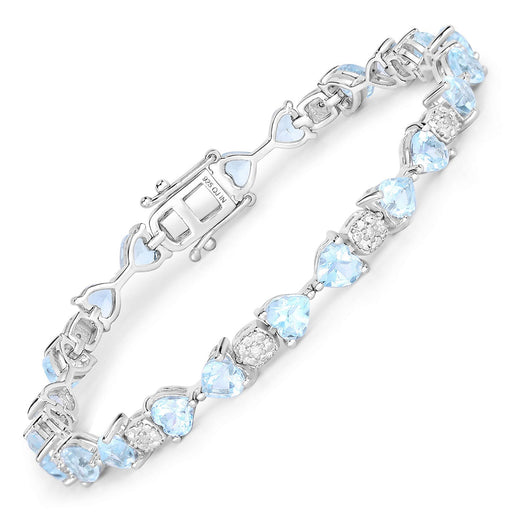 Bids.com 11.10 Carat Genuine Blue Topaz and White Diamond .925 Sterling Silver Bracelet Bracelets White Smoke size 7.25