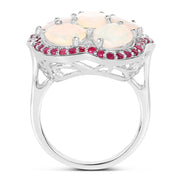 Bids.com 4.66 Carat Genuine Ethiopian Opal and Ruby .925 Sterling Silver Ring Rings White Smoke size 7.00,size 5.00,size 6.00,size 8.00,size 9.00
