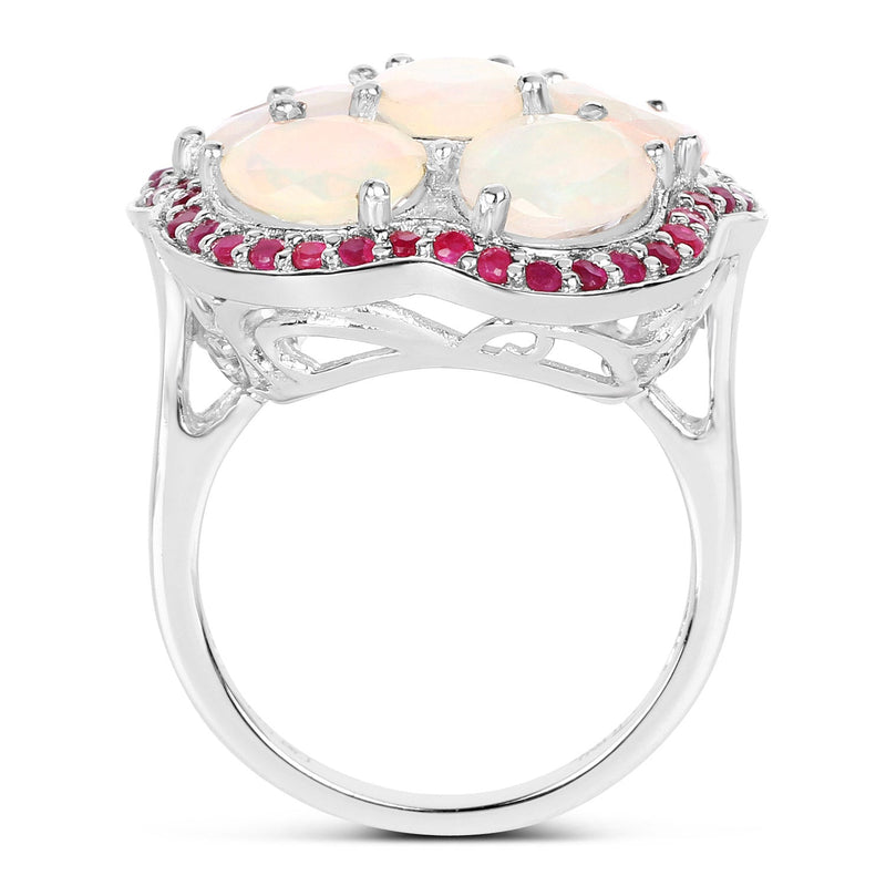 Bids.com 4.66 Carat Genuine Ethiopian Opal and Ruby .925 Sterling Silver Ring Rings White Smoke size 7.00,size 5.00,size 6.00,size 8.00,size 9.00