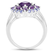 Bids.com 2.19 Carat Genuine Amethyst and Tanzanite .925 Sterling Silver Ring Rings White Smoke size 8.00,size 6.00,size 7.00,size 9.00