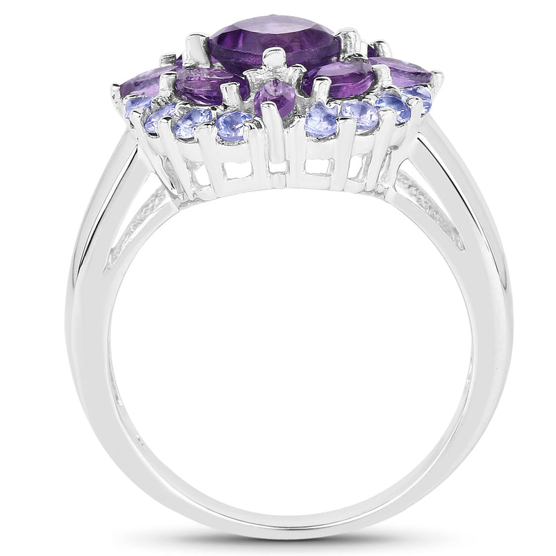 Bids.com 2.19 Carat Genuine Amethyst and Tanzanite .925 Sterling Silver Ring Rings White Smoke size 8.00,size 6.00,size 7.00,size 9.00
