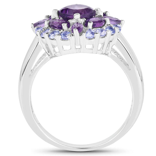 Bids.com 2.19 Carat Genuine Amethyst and Tanzanite .925 Sterling Silver Ring Rings White Smoke size 8.00,size 6.00,size 7.00,size 9.00