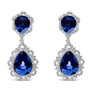 Bids.com 18K White Gold Blue Sapphire and Diamond 2.00 Cttw Diamond Halo Drop and Dangle Earring (G-H Color, SI1-SI2 Clarity) Earrings White Smoke White.Gold / 2.07