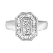 Bids.com 14K White Gold 1.00 Cttw Baguette and Princess-Cut Diamond Cocktail Art Deco Style Ring (H-I Color, SI1-SI2 Clarity) - Size 7 Rings White Smoke 7 / White.Gold