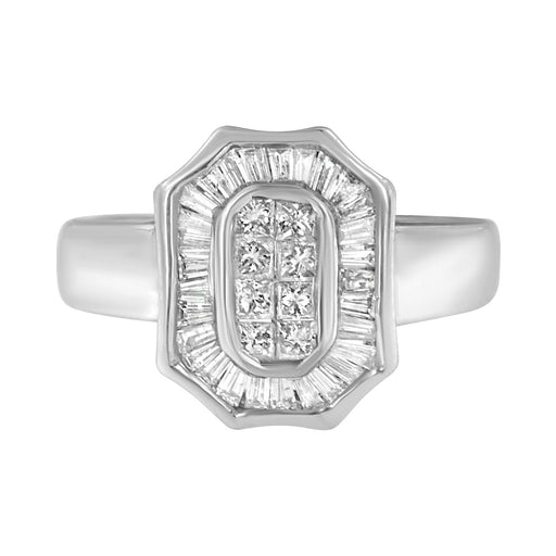 Bids.com 14K White Gold 1.00 Cttw Baguette and Princess-Cut Diamond Cocktail Art Deco Style Ring (H-I Color, SI1-SI2 Clarity) - Size 7 Rings White Smoke 7 / White.Gold
