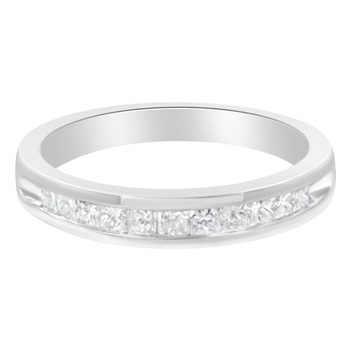 Bids.com .925 Sterling Silver 1/2 Cttw Princess-Cut Diamond Channel-Set Half-Eternity Wedding or Anniversary Band Ring (H-I Color, I2 Clarity) - Size 6 Rings White Smoke 7 / White.Sterling Silver,8 / White.Sterling Silver,6 / White.Sterling Silver