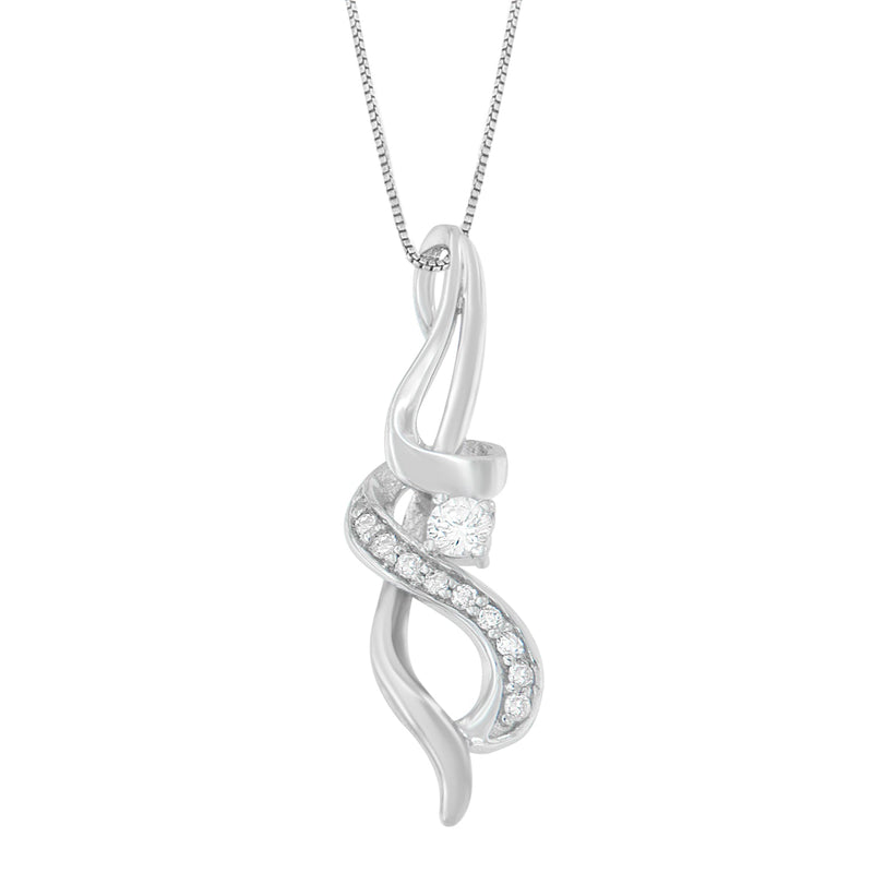 Bids.com Espira 10K White Gold 1/5 cttw Round Cut Diamond Swirl Pendant Necklace (J-K, I1-I2) Necklaces White Smoke White.Gold / 18