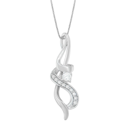 Bids.com Espira 10K White Gold 1/5 cttw Round Cut Diamond Swirl Pendant Necklace (J-K, I1-I2) Necklaces White Smoke White.Gold / 18
