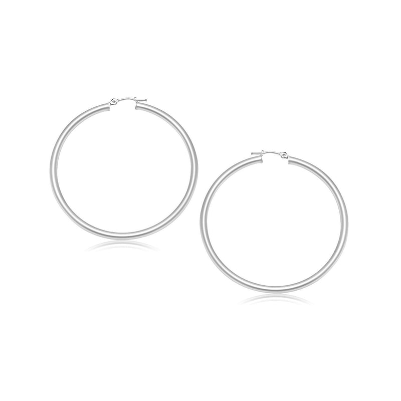 Bids.com 14k White Gold Polished Hoop Earrings (25 mm) Earrings White Smoke White Gold