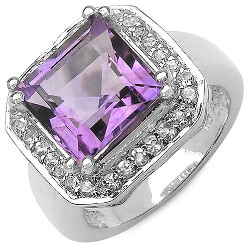 Bids.com 4.91 Carat Genuine Amethyst & White Topaz .925 Sterling Silver Ring Rings White Smoke size 6.00,size 7.00,size 8.00,size 9.00