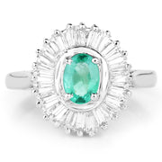 Bids.com 2.16 Carat Genuine Zambian Emerald and White Topaz .925 Sterling Silver Ring Rings White Smoke size 6.00,size 7.00,size 8.00,size 9.00,size 5.00,size 10.00,size 7.50