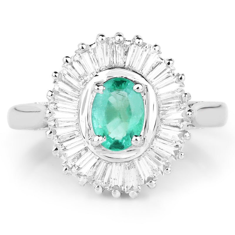 Bids.com 2.16 Carat Genuine Zambian Emerald and White Topaz .925 Sterling Silver Ring Rings White Smoke size 6.00,size 7.00,size 8.00,size 9.00,size 5.00,size 10.00,size 7.50
