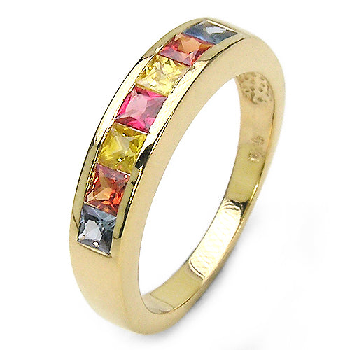 Bids.com 14K Yellow Gold Plated 1.26 Carat Genuine Multi Sapphire .925 Sterling Silver Ring Rings White Smoke size 7.00,size 6.00,size 8.00,size 9.00