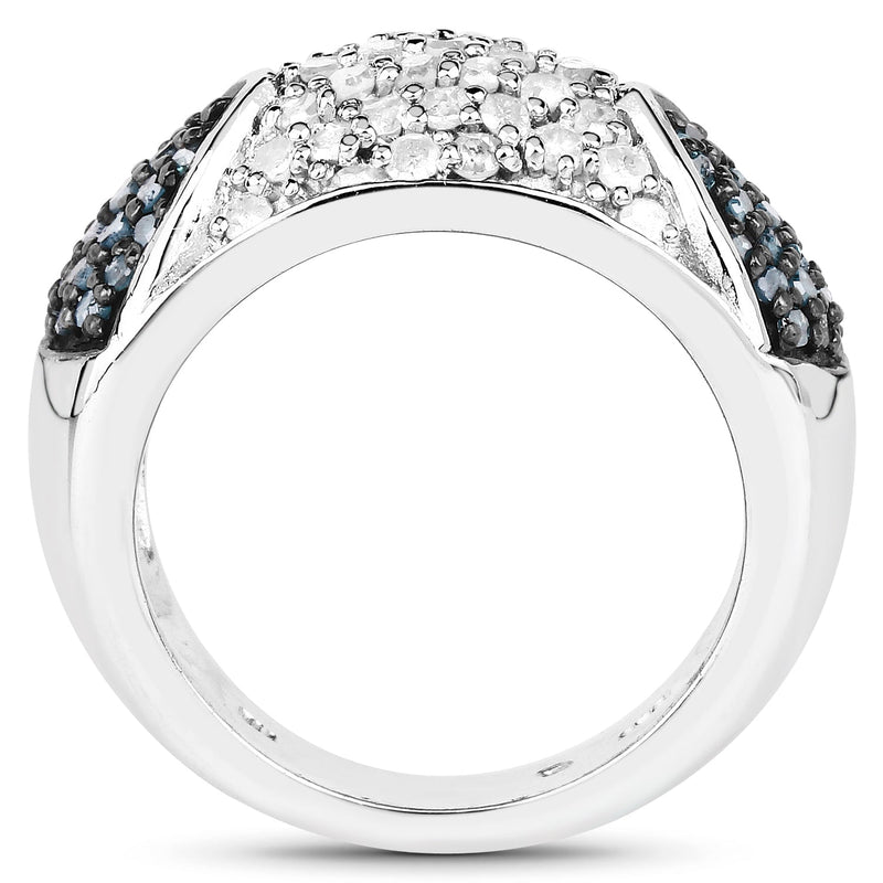 Bids.com 0.94 Carat Genuine Blue Diamond and White Diamond .925 Sterling Silver Ring Rings White Smoke size 7.00,size 8.00,size 6.00,size 9.00