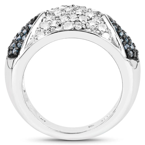 Bids.com 0.94 Carat Genuine Blue Diamond and White Diamond .925 Sterling Silver Ring Rings White Smoke size 7.00,size 8.00,size 6.00,size 9.00