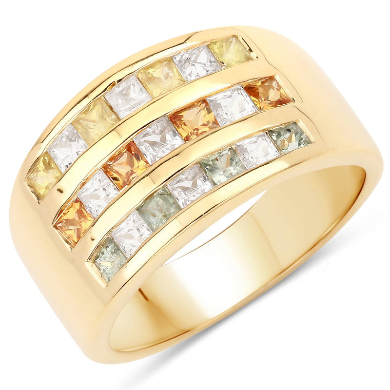 Bids.com 1.68 Carat Genuine Multi Sapphire .925 Sterling Silver Ring Rings White Smoke size 6.00,size 7.00,size 8.00,size 5.00,size 9.00