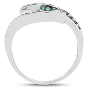 Bids.com 0.76 Carat Genuine Blue Diamond .925 Sterling Silver Ring Rings White Smoke size 6.00,size 7.00,size 8.00,size 9.00