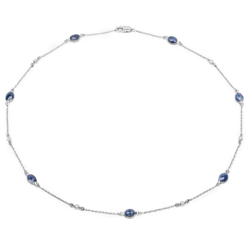 Bids.com 6.43 Carat Genuine Blue Sapphire and White Diamond .925 Sterling Silver Necklace Necklaces White Smoke size 16.00,size 18.00,size 20.00,size 36.00
