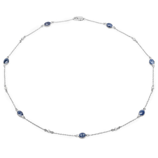 Bids.com 6.43 Carat Genuine Blue Sapphire and White Diamond .925 Sterling Silver Necklace Necklaces White Smoke size 16.00,size 18.00,size 20.00,size 36.00