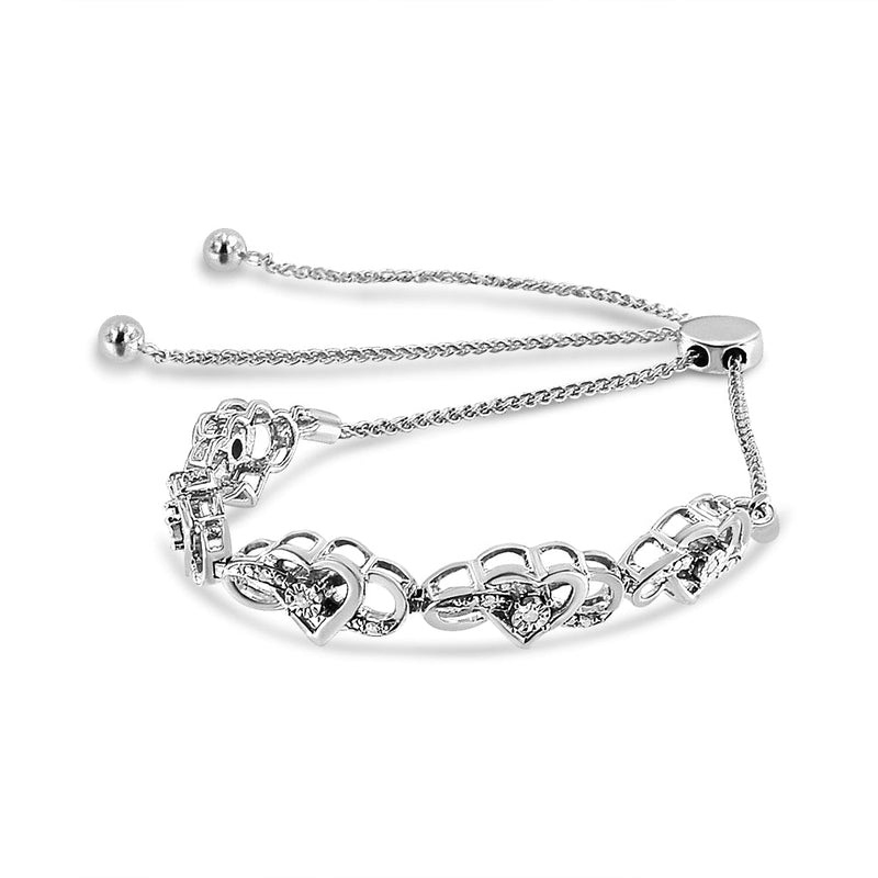Bids.com .925 Sterling Silver Miracle Set Diamond Accented Infinity Hearts 6â€-9â€ Adjustable Bolo Bracelet (H-I Color, I2-I3 Clarity) Bracelets White Smoke White.Sterling Silver / 7