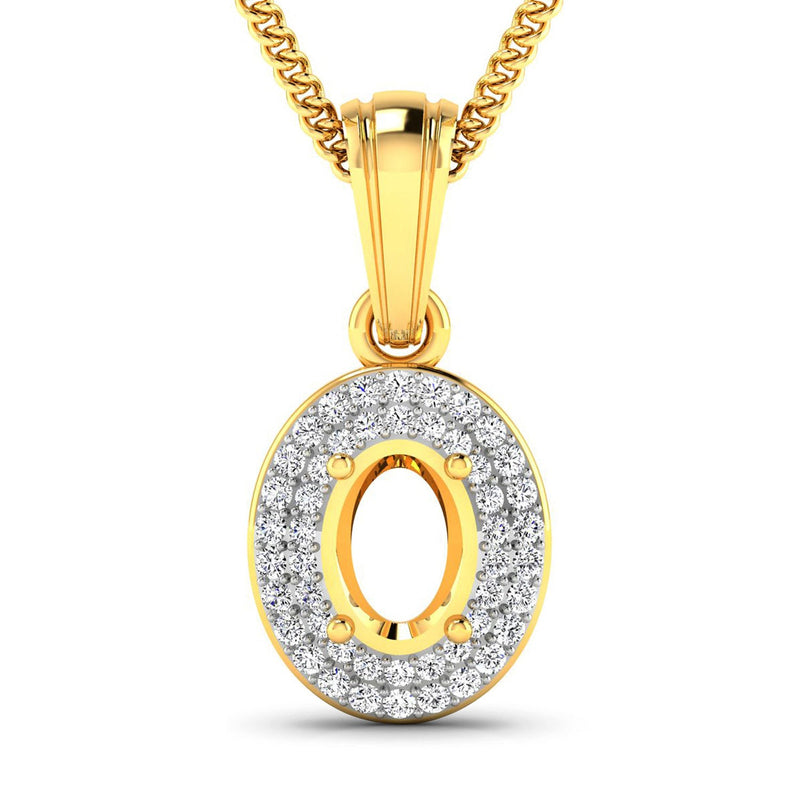 Bids.com 0.17 Carat Genuine White Diamond 14K Yellow Gold Semi Mount Pendant - holds 7x5mm Oval Gemstone Pendants White Smoke